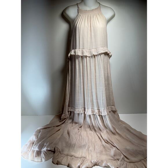 Listicle Textured Woven Halter Maxi Dress Sz Large Tiered Ruffle Festival Boho - Picture 10 of 11